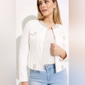 Joseph Ribkoff Faux Suede Jacket With Studs In Vanilla Size M